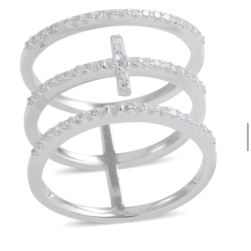 Sterling silver simulated diamond side cross ring
